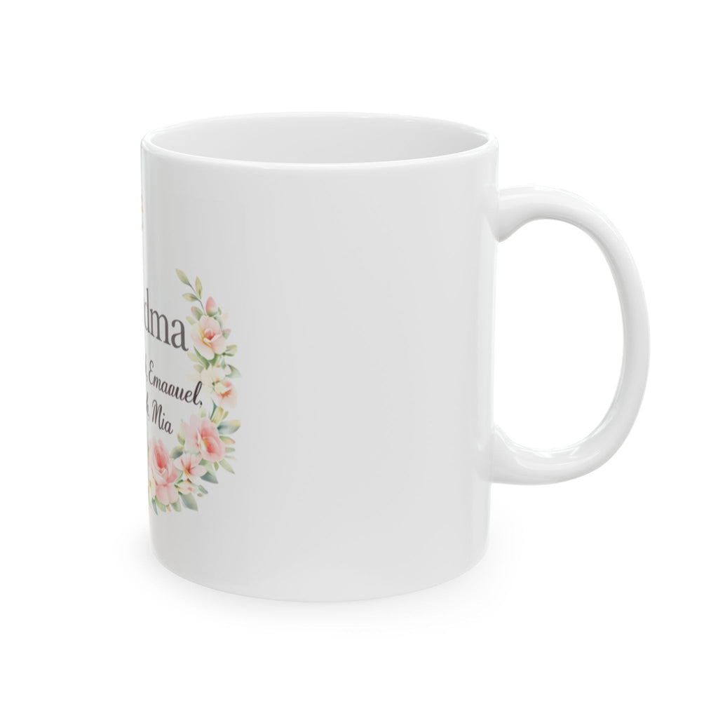 Grandma Floral Personalized Ceramic Mug — Custom Names Coffee Cup (11oz/15oz)