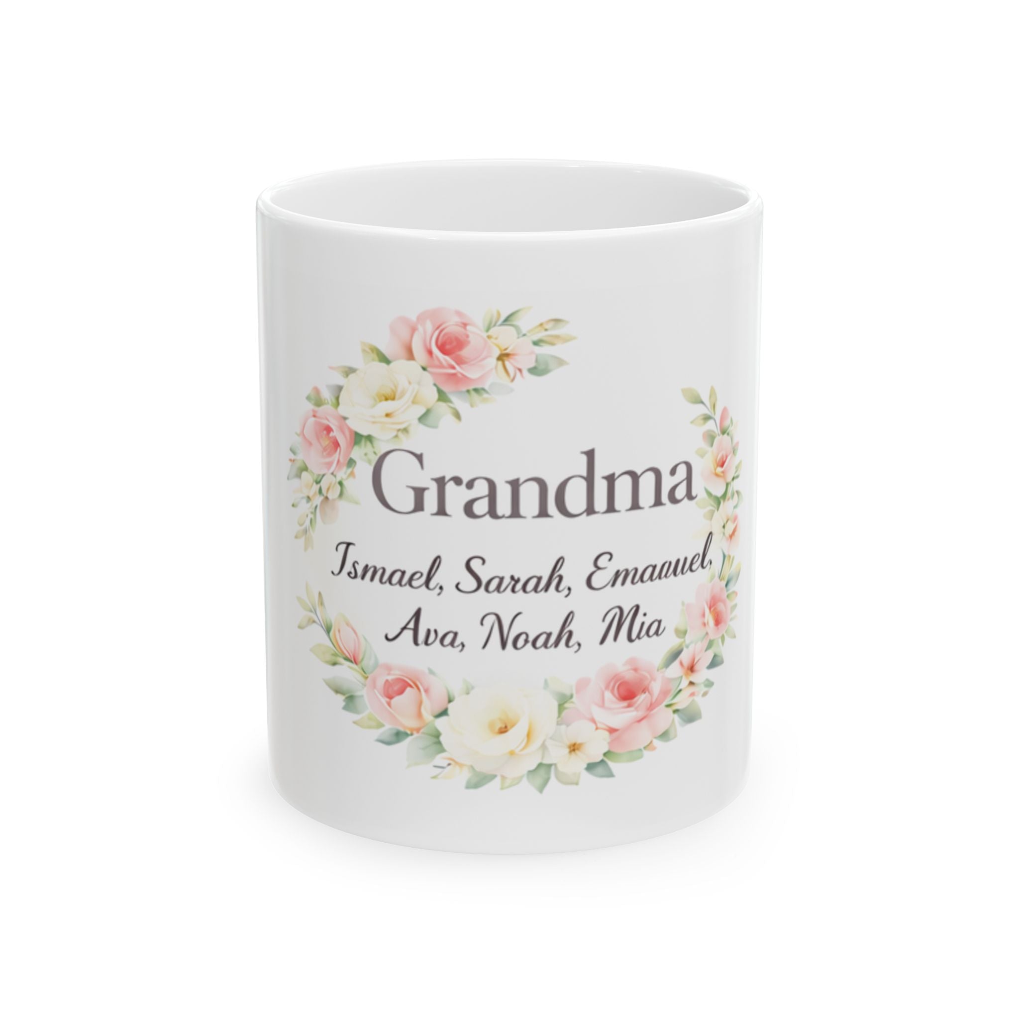 Grandma Floral Personalized Ceramic Mug — Custom Names Coffee Cup (11oz/15oz)